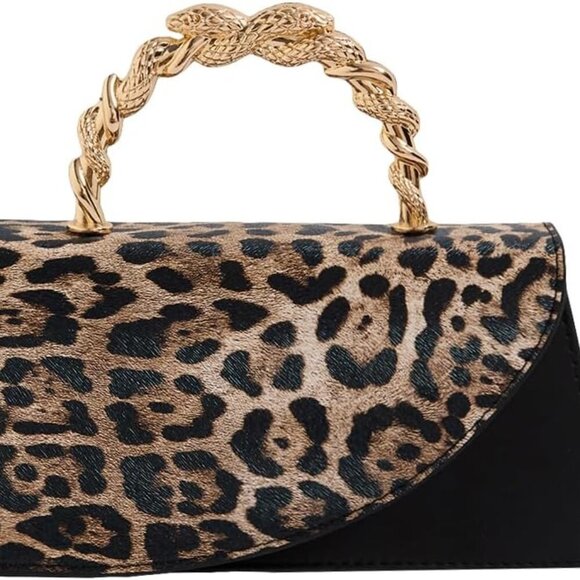 Handbags - Elegant PU Leather Leopard Print Satchel Bag - Top Handle & Crossbody
